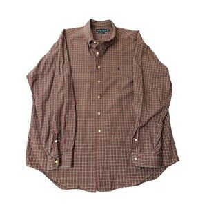 Ralph Lauren Mens Red Plaid Button-Down Shirt XXL Classic Fit Cotton Long Sleeve